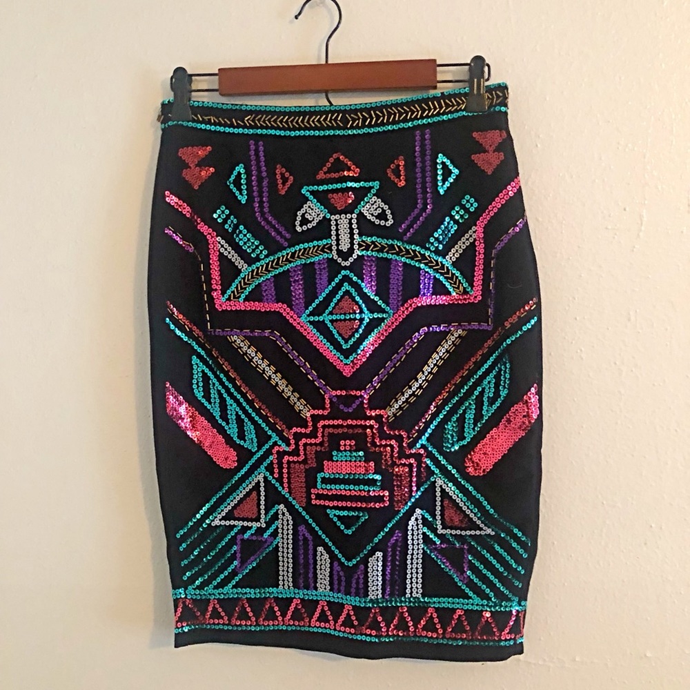 Rainbow Sequined Black Skirt